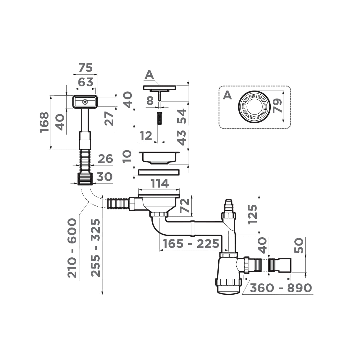 Арматура для одночашевых кухонных моек Omoikiri WK-1-S IN 4956490 со скрытым прямоугольным переливом, нержавеющая сталь